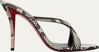 Christian Louboutin 100mm Mulazee Crisscross Snake-Printed Leather Sandals