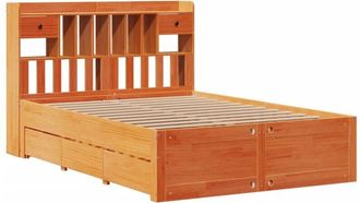 vidaXL Cama Con Estanter&iacute;a Sin Colch&oacute;n Madera Maciza Marr&oacute;n 160x200 Cm Vidaxl
