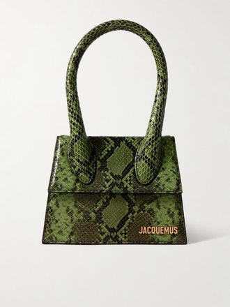 Jacquemus Le Chiquito Mini Snake-effect Patent-leather Tote - Green - One size