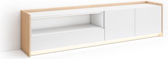Skraut Home Skraut Home - Mueble Tv, Televisi&oacute;n, Muebles De Sal&oacute;n, Almacenaje, 207x37x50cm, Para Tv Hasta 80, Led, Estilo Moderno, Blanco Y Roble Soft