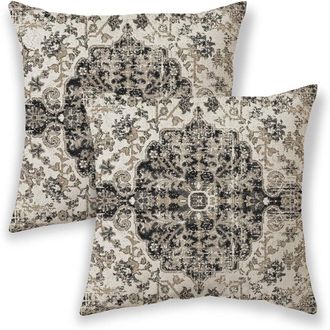 OEM Fundas De Almohada De Estilo Bohemio De 16x16 Pulgadas, Fundas De Coj&iacute;n Decorativas Negras De Estilo &Eacute;tnico, Paquete De 2 Cojines Decorativos De Lino 