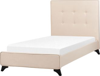 Beliani Beliani - Cama Con Somier De Poli&eacute;ster Beige Negro 90 X 200 Cm Cabecero Acolchado Somier Patas Madera Caucho Ambassador