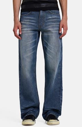 Jaded London Distressed Straight Leg Jeans with Faux Leather Italy Flag Panel in Denim at Nordstrom, Size 38
