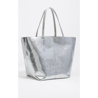 Bimba & Lola Large Leather Shopper Bag in Silver at Nordstrom