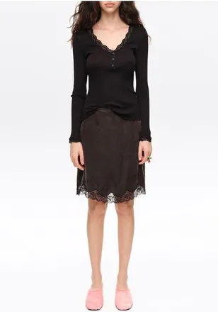 Bimba & Lola Lace Hem Mini Skirt in Washed Black at Nordstrom, Size X-Small
