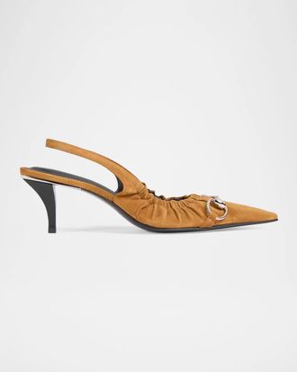 Gucci Vittoria 55MM Suede Slingback Kitten Heel Pumps