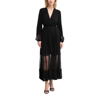Twinset Abito Lungo a Portafoglio con Scollo a V e Pieghe - - Dresses - Donna - Nero - M