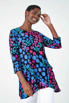 Roman Floral Pocket Stretch Tunic Top