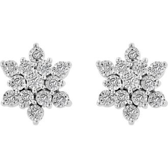 Effy Floral Sterling Silver Diamond Stud Earrings - 0.13 ctw. in White at Nordstrom Rack