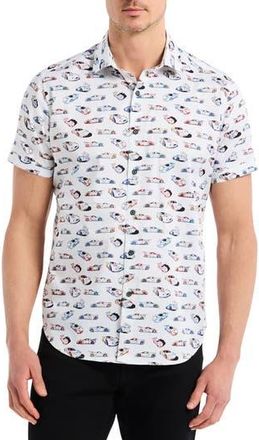 Robert Graham Neon Wheels Short Sleeve Cotton Button-Up Shirt in White Multi at Nordstrom Rack, Size Xx-Large