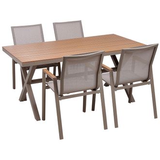 Beliani Conjunto De Jard&iacute;n De Aluminio 4 Plazas 4 Sillas Mesa De Madera Pl&aacute;stica Patio Exterior Gris Pardo Tiano