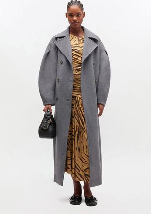 Ganni Grey Wool Oversized Long Peacoat