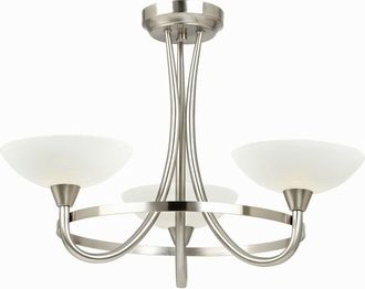 Endon Lighting Cagney - 3 Light Semi Flush Multi Arm Ceiling Light Satin Chrome, White Painted Glass with Faint Line Pattern, G9