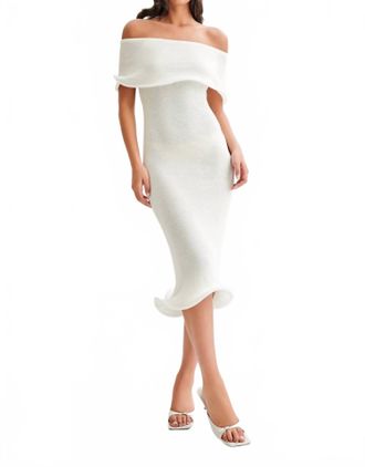 Blue Blush Off Shoulder Knit Midi Dress In Ivory