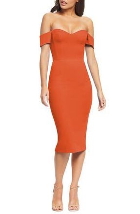 Dress The Population Bailey Off the Shoulder Body-Con Dress in Poppy at Nordstrom Rack, Size Xx-Small