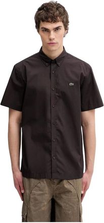 Lacoste Overhemden, Heren, Bruin, M, Katoen, Regular Fit Korte Mouw Poplin Shirt