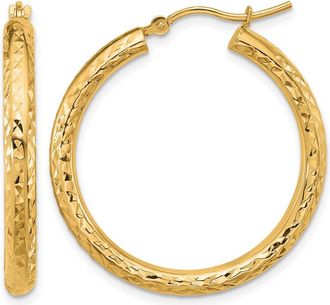 Diamond2Deal 14k Gold Diamond-cut 3x30mm Round Hoop Earrings