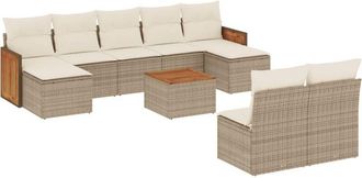 vidaXL Juego De Sof&aacute;s Jard&iacute;n Con Cojines Beige 10 Pzas Rat&aacute;n Sint&eacute;tico Vidaxl