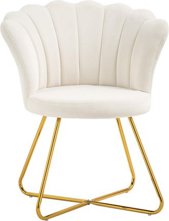 HOMCOM Accent Chair - Velvet Armchair with Lotus Backrest - Steel Legs - Cream | TJ Hughes
