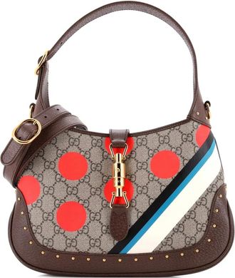 Gucci Jackie 1961 Studded Printed GG Coated Canvas Small hobo bag - Marrone