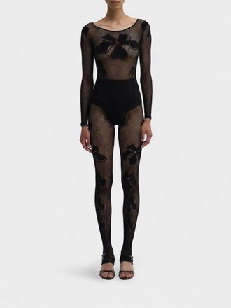 MACCAPANI Tuta Monogram Catsuit in poliammide a rete con motivo floreale
