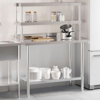 vidaXL Vidaxl - Mesa De Trabajo Para Cocina Con Estante Acero Inox 110x55x150cm