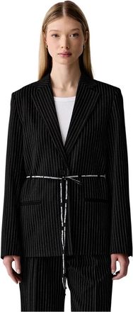 Karl Lagerfeld Pinstripe Blazer met Riem - Dames - Blazers - Zwart - L - Jassen