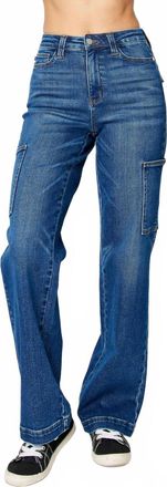 Judy Blue High Waist Cargo Wide Leg Denim Jean In Dark Wash