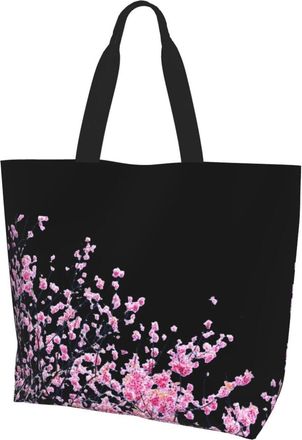 AOOEDM Pink Cherry Blossoms Ladies Canvas Tote Reusable Shopping Bag