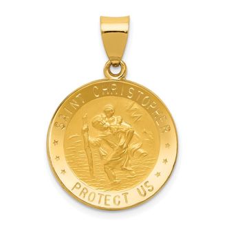 Diamond2Deal 14k Yellow Gold Polished and Satin St. Christopher Medal Hollow Pendant