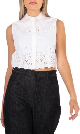 Paco Rabanne Ladies Optical White Sleeveless Crop Top, Brand Size 36 (US Size 4)