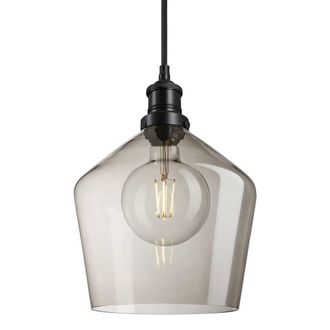 Industville Brooklyn Smoked Glass Schoolhouse Pendant Light - 10 Inch - Mocha in Black | Size: 10 inches