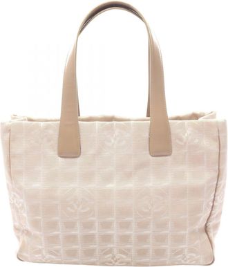 Chanel Beige Leather Nylon Canvas Handbag Tote Bag (Pre-Owned)