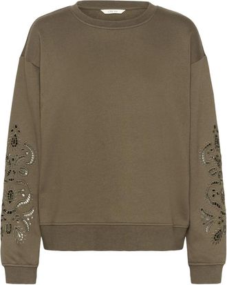 Cream Hoodies & sweatvesten, Dames, Groen, M, Geborduurde Sweatshirt met Ronde Hals