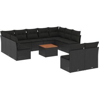 vidaXL Set De Sof&aacute;s De Jard&iacute;n 12 Piezas Cojines Rat&aacute;n Sint&eacute;tico Negro Vidaxl