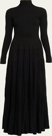 Ralph Lauren Rib-Knit Pleated Turtleneck Gown