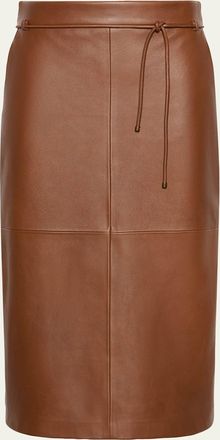 Max Mara Antino Belted Leather Midi Skirt