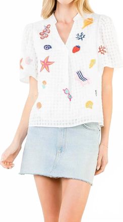 THML Clothing Short Sleeve Embroidery Detail Top In White