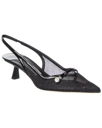 Jimmy Choo London Amita 45 Glitter Mesh & Patent Slingback Pump