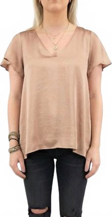 Adrienne Satin Flutter Top In Taupe