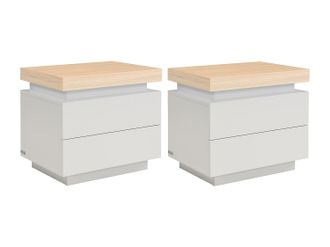 Vente-Unique Conjunto de 2 mesitas de noche - 2 cajones - MDF lacado - Con LEDs - Colores: Natural y Beige - HALO