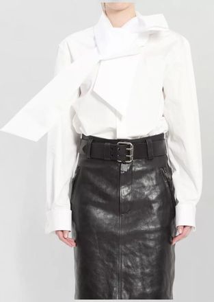 Saint Laurent cotton poplin shirt lavalli&egrave;re collar