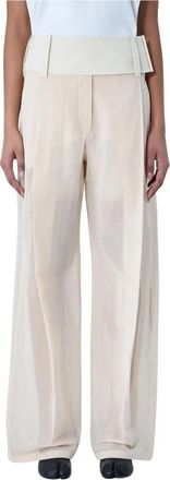 Sportmax High Waist Wide-Leg Broek - Dames - Wijde Broeken - Beige - XS - Katoen - Broeken