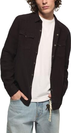 Lucky Brand Linen Snap-Up Western Shirt in Phantom at Nordstrom, Size Xx-Large