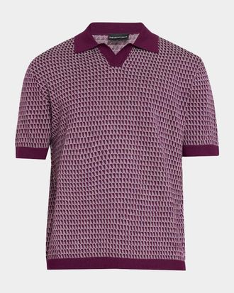 Emporio Armani Men & apos;s Geometric Wool Knit Johnny-Collar Polo Shirt
