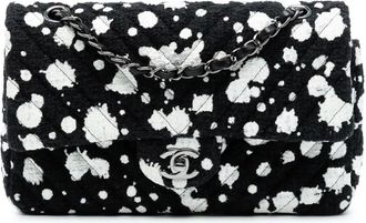 Chanel 2015-2016 Medium Chevron Tweed Paint Splatter Double Flap shoulder bag - Nero