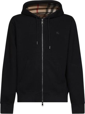 Burberry Check Trim Ritshoodie - Heren - Vesten met rits - Zwart - L - Katoen - Hoodies & sweatvesten