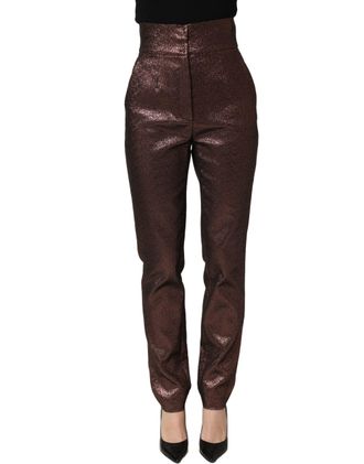 Dolce & Gabbana Womens Metallic Brown High Waist Tapered Leg Pants
