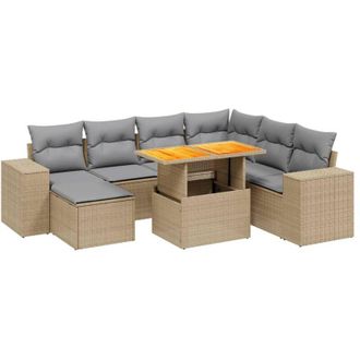 vidaXL Juego De Sof&aacute;s De Jard&iacute;n Con Cojines Beige 8 Pzas Rat&aacute;n Pe