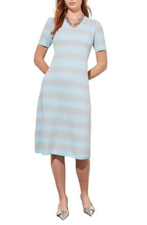 Ming Wang Stripe Jacquard Midi T-Shirt Dress in Moonbeam/Haze/White at Nordstrom Rack, Size Medium